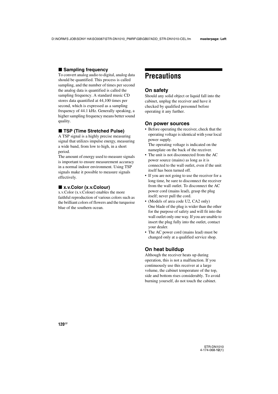 Precautions | Sony STR-DN1010 User Manual | Page 120 / 136