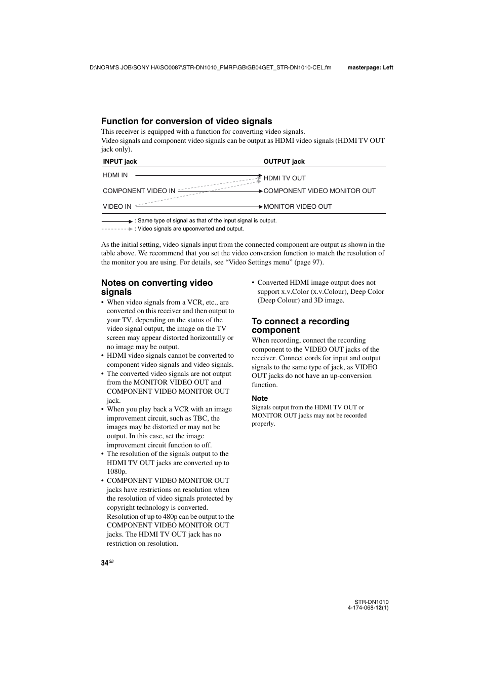 Function for conversion of video signals | Sony STR-DN1010 User Manual | Page 34 / 136