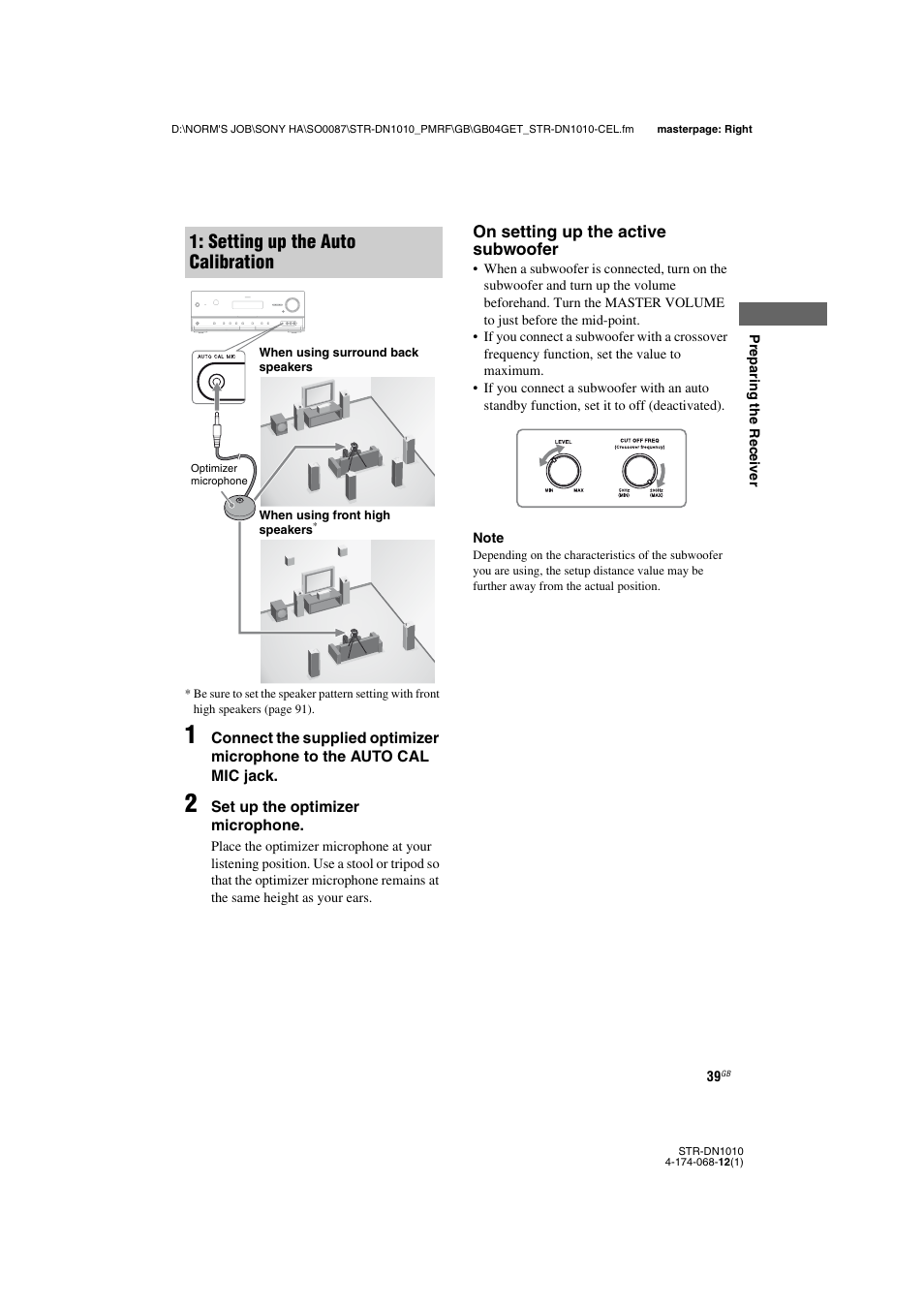 Setting up the auto calibration | Sony STR-DN1010 User Manual | Page 39 / 136