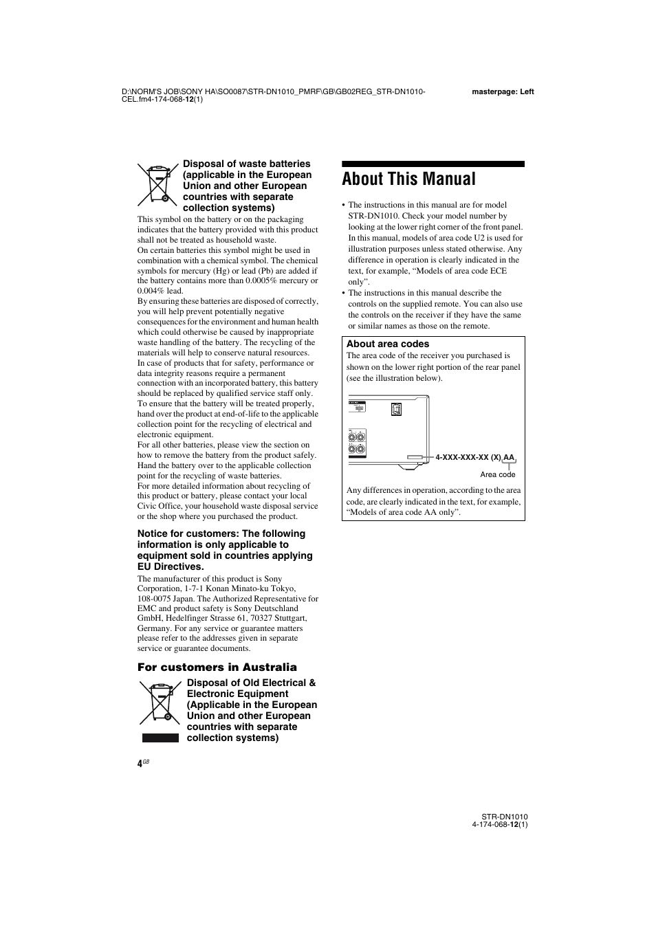 About this manual | Sony STR-DN1010 User Manual | Page 4 / 136