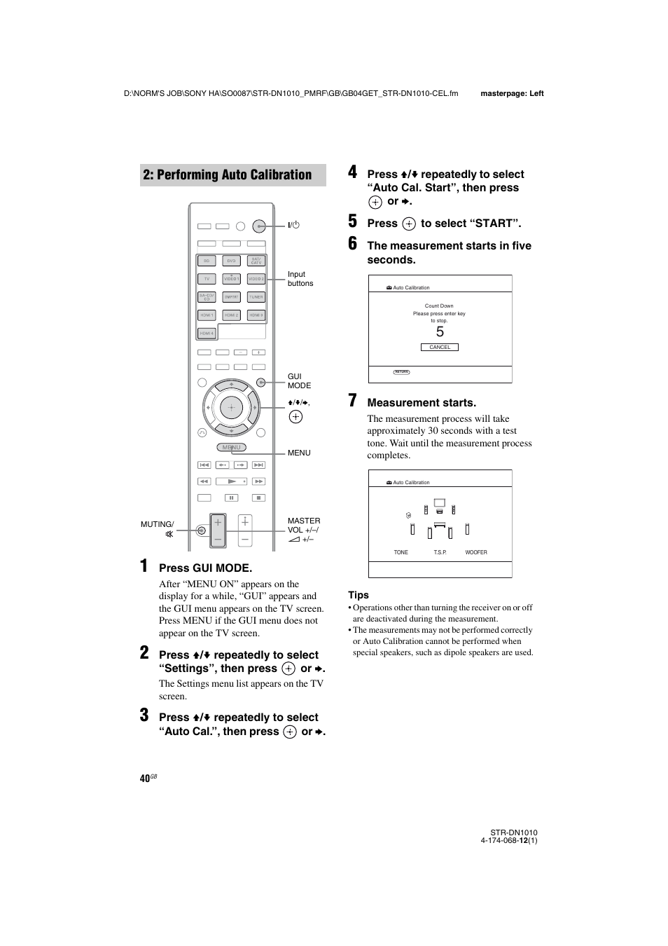 Performing auto calibration | Sony STR-DN1010 User Manual | Page 40 / 136