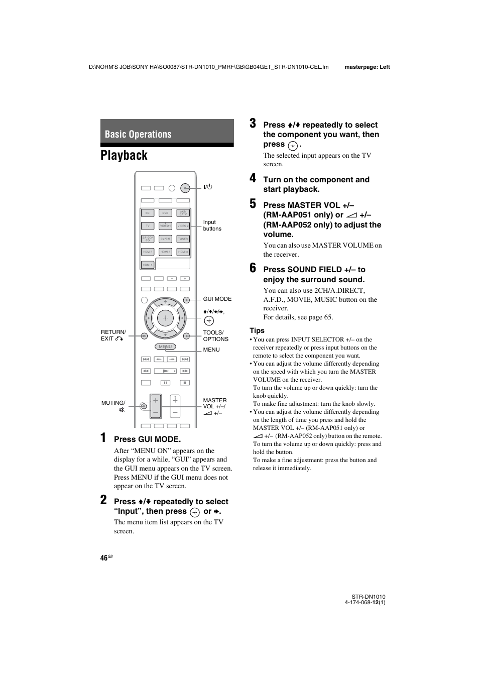 Basic operations, Playback, Age 46, 122) | Playback 1 | Sony STR-DN1010 User Manual | Page 46 / 136