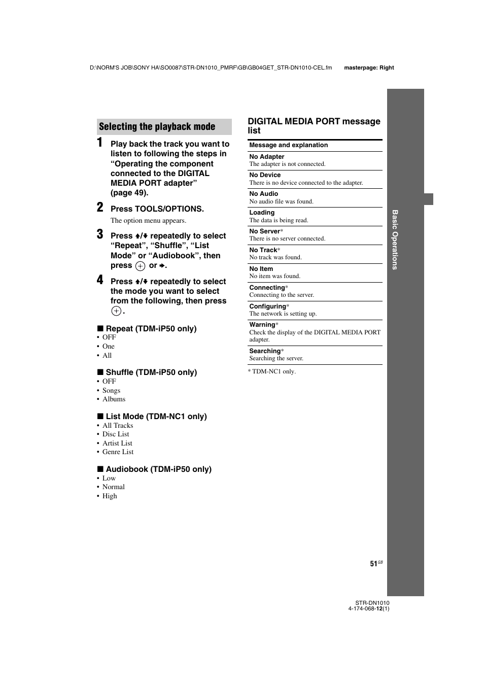Selecting the playback mode | Sony STR-DN1010 User Manual | Page 51 / 136