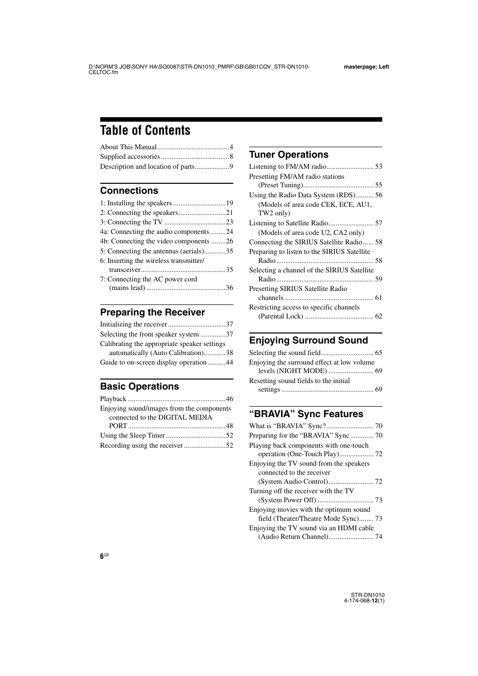 Sony STR-DN1010 User Manual | Page 6 / 136