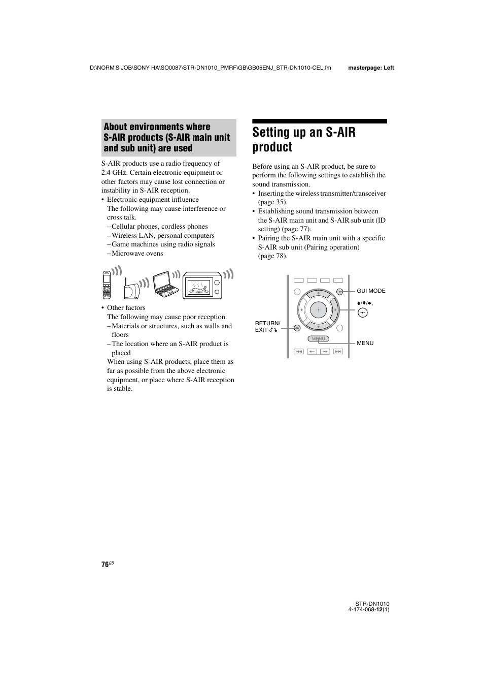 Setting up an s-air product | Sony STR-DN1010 User Manual | Page 76 / 136