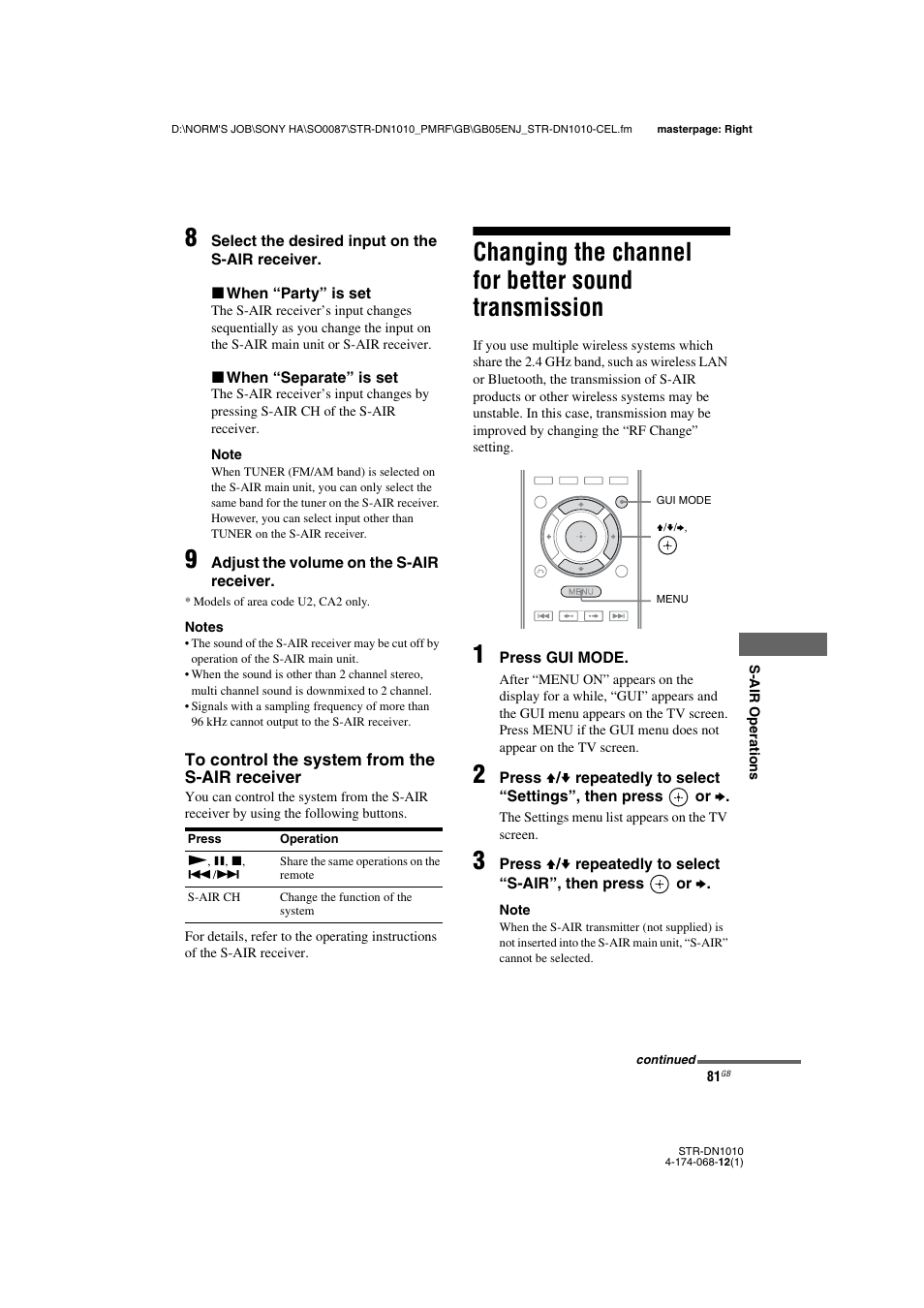 Changing the channel for better sound transmission, Changing the channel for better sound, Transmission | Sony STR-DN1010 User Manual | Page 81 / 136
