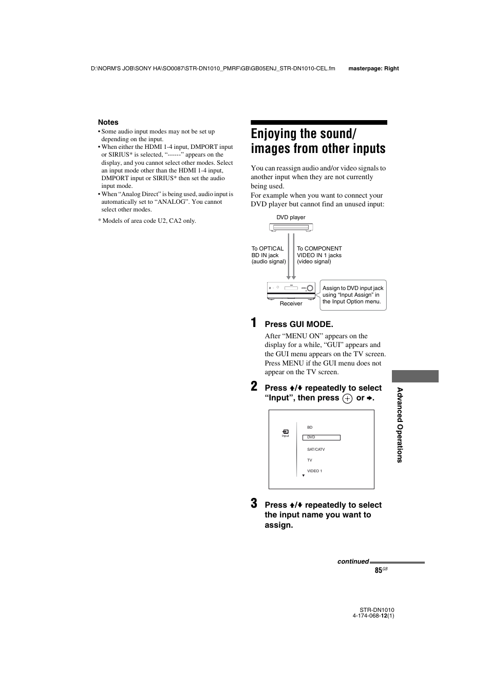 Enjoying the sound/ images from other inputs, Enjoying the sound/images from other, Inputs | Sony STR-DN1010 User Manual | Page 85 / 136