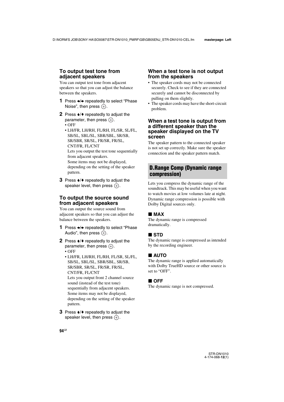 D.range comp (dynamic range compression) | Sony STR-DN1010 User Manual | Page 94 / 136