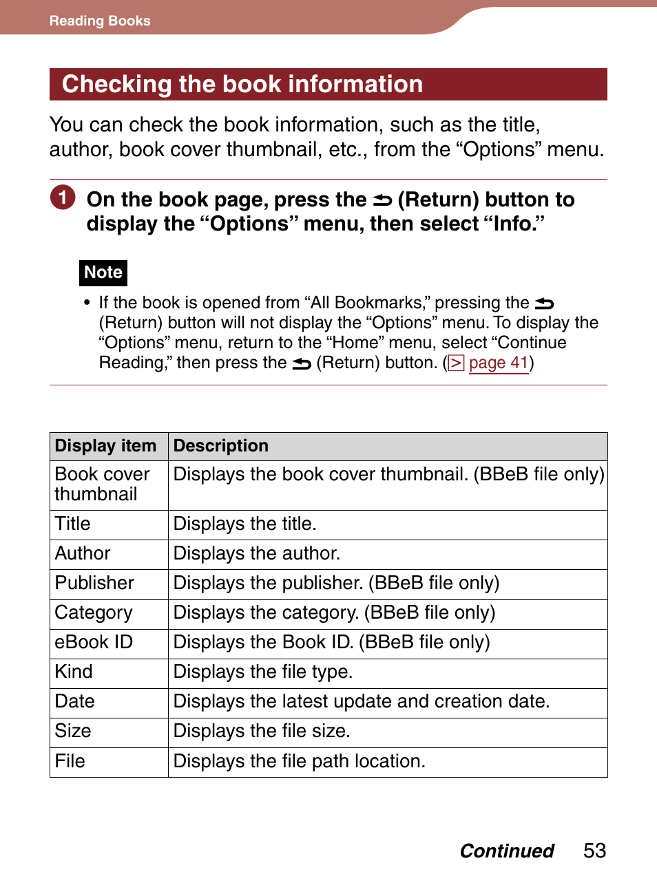 Checking the book information | Sony PRS-300 User Manual | Page 53 / 92