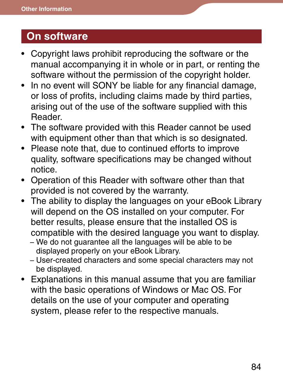 On software | Sony PRS-300 User Manual | Page 84 / 92