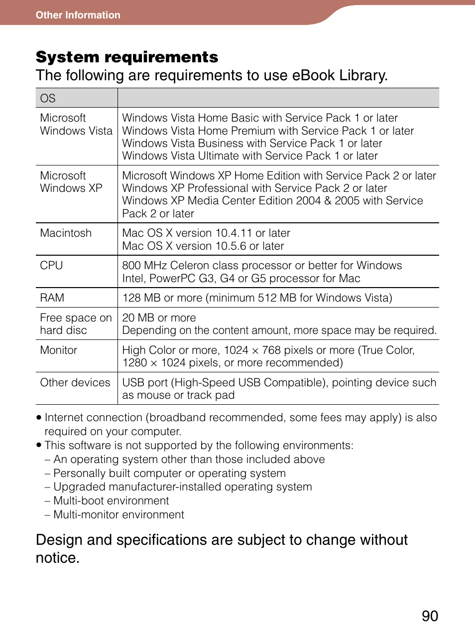 System requirements | Sony PRS-300 User Manual | Page 90 / 92