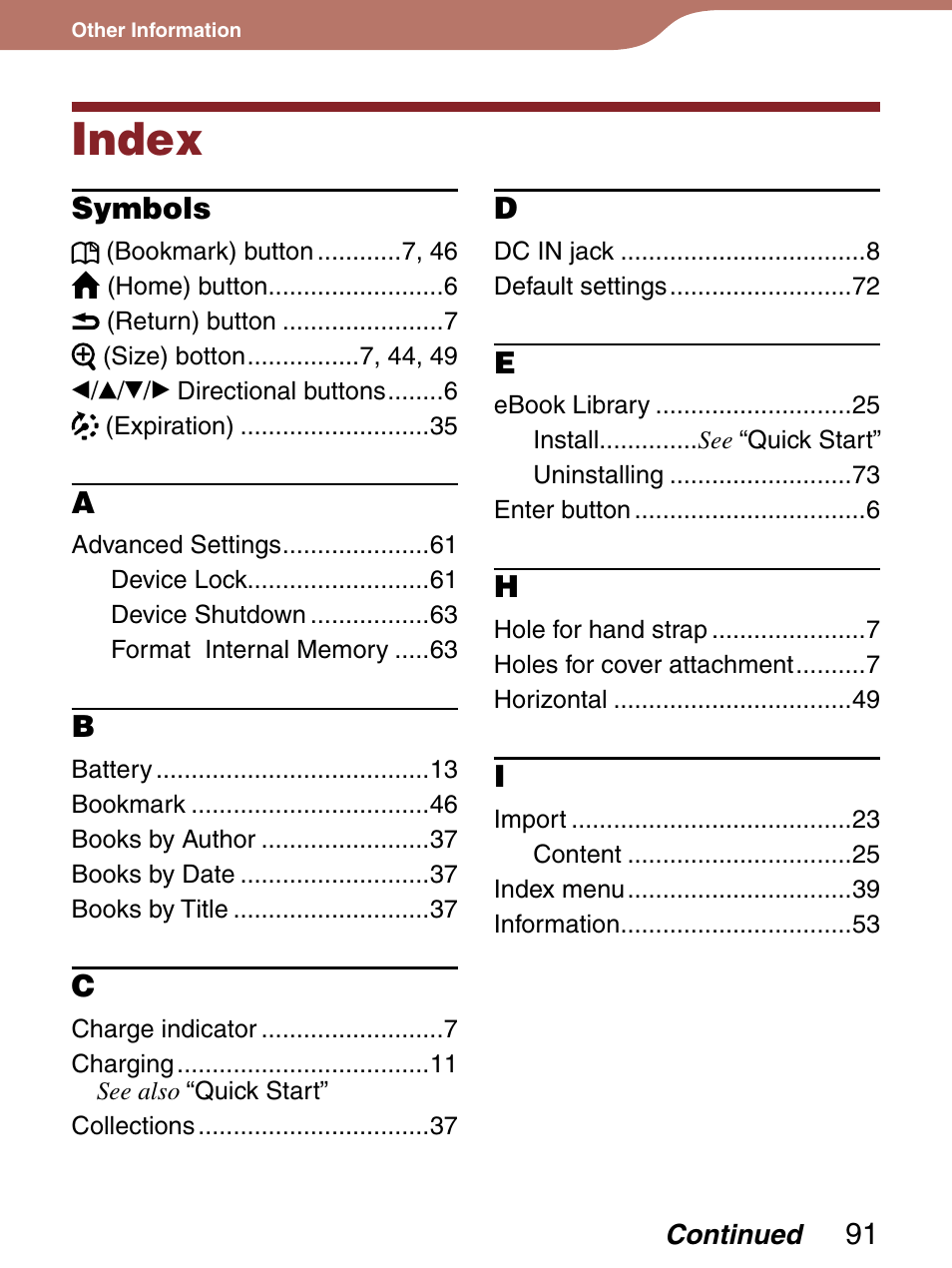 Index | Sony PRS-300 User Manual | Page 91 / 92