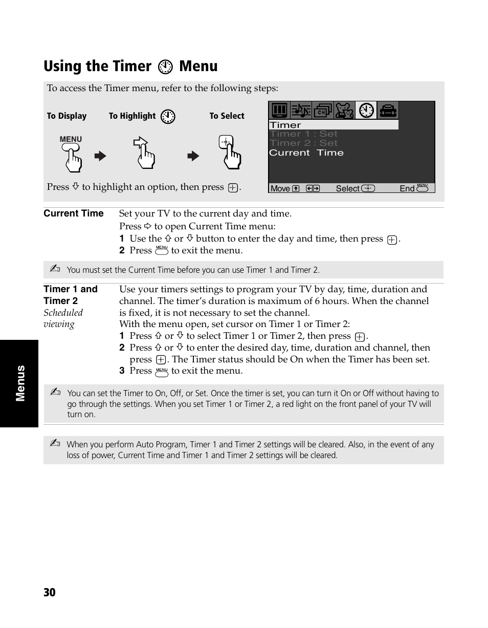 Using the timer menu | Sony WEGA KV-20FS120 User Manual | Page 38 / 48