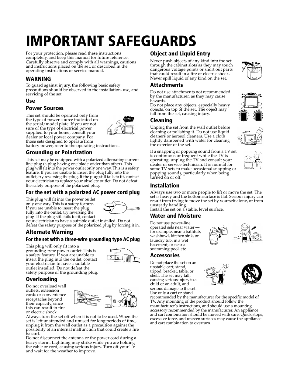 Important safeguards | Sony WEGA KV-20FS120 User Manual | Page 4 / 48