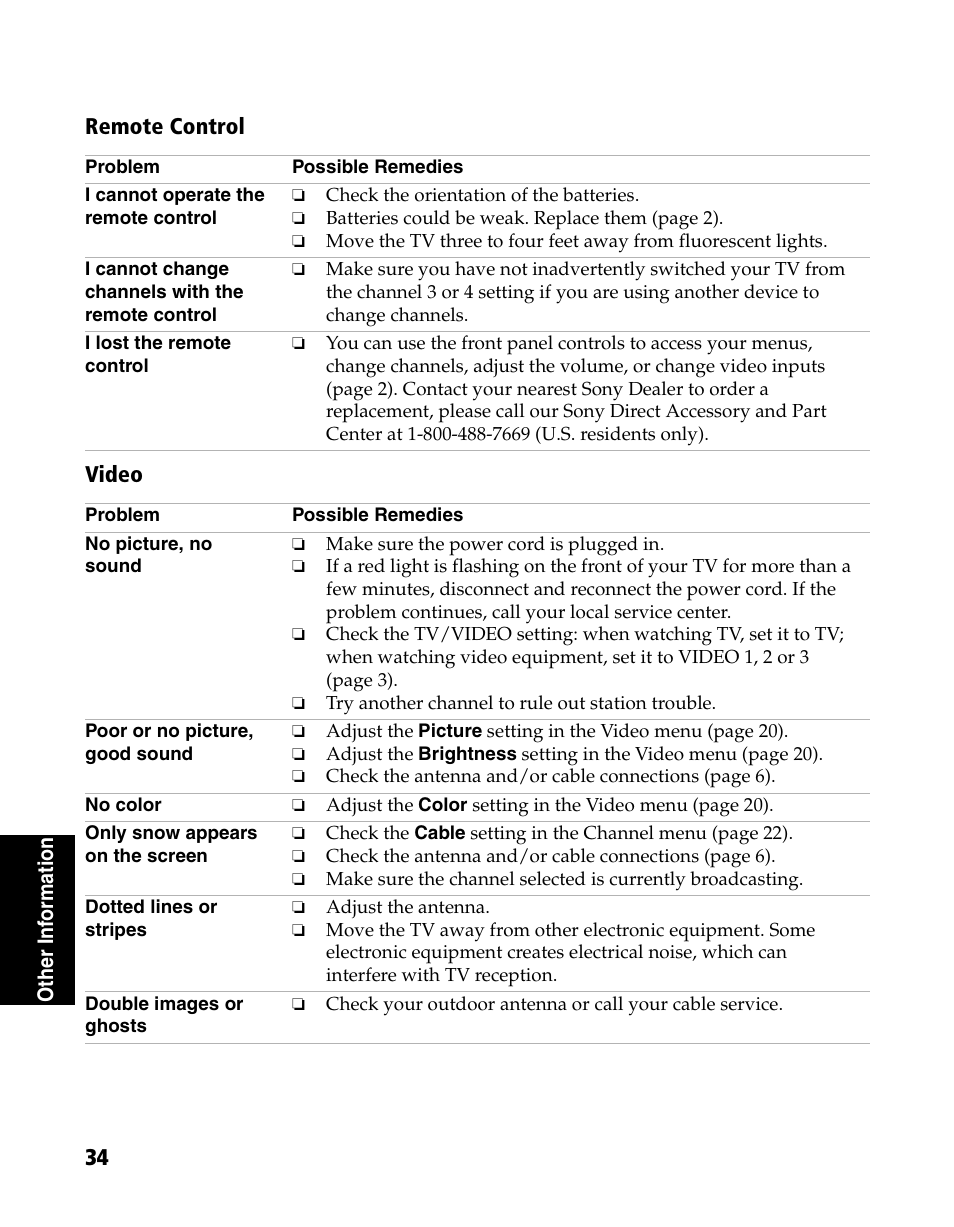 Remote control video | Sony WEGA KV-20FS120 User Manual | Page 42 / 48