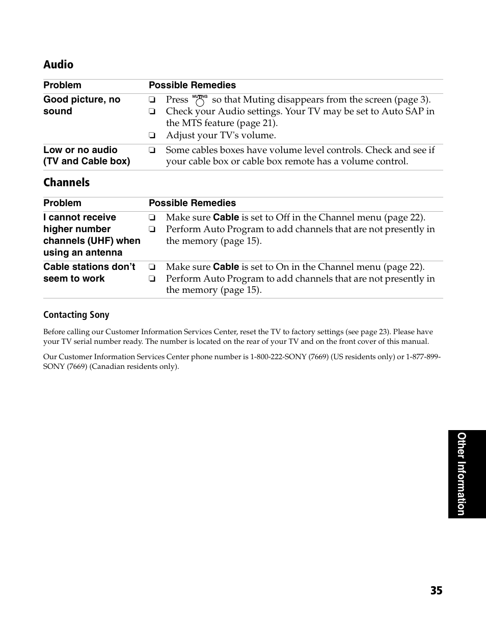 Audio channels | Sony WEGA KV-20FS120 User Manual | Page 43 / 48