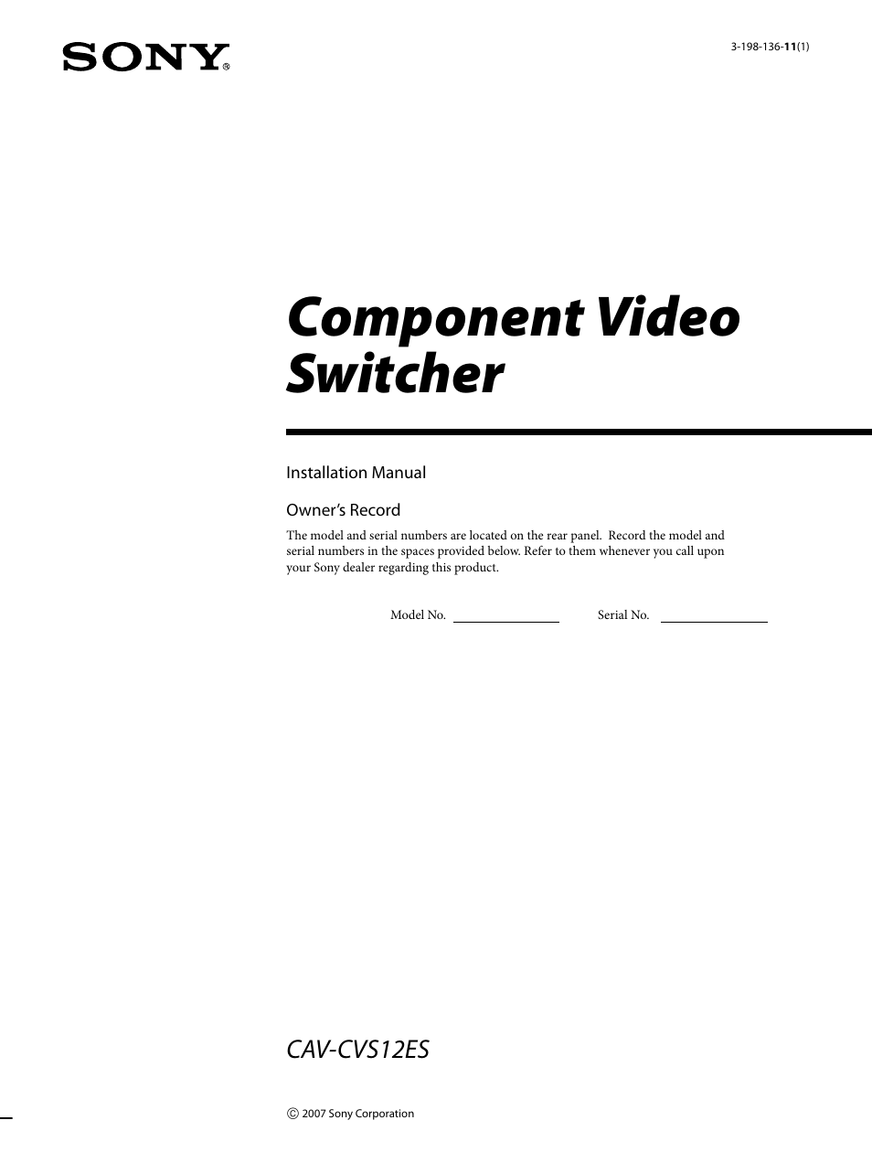 Sony CAV-CVS12ES User Manual | 16 pages