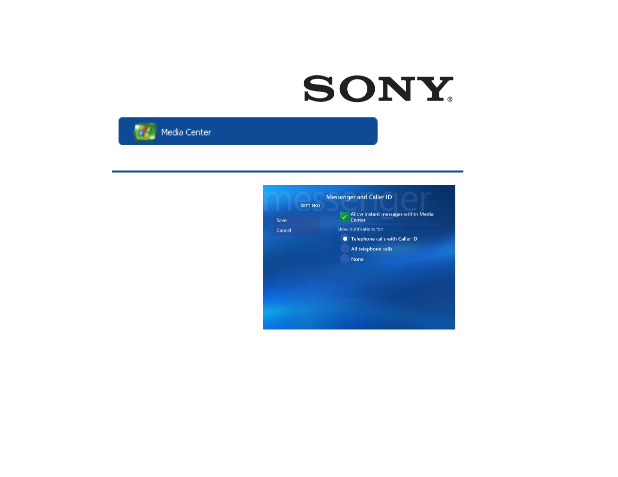 Messenger and caller id settings | Sony VGX-XL1 User Manual | Page 64 / 123