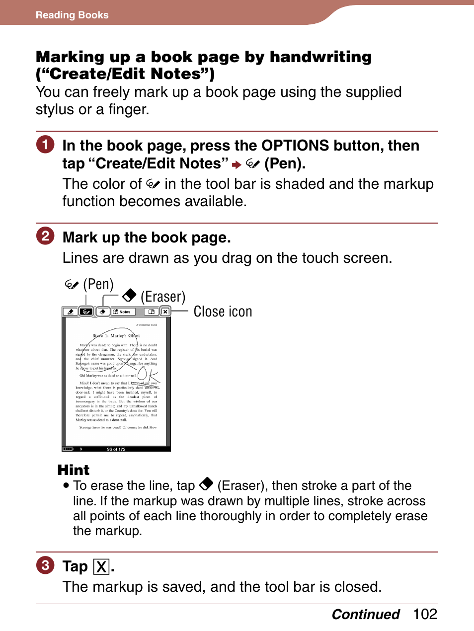 On the touch screen, Or highlights and, Er to | Or displa | Sony 4-153-621-13(1) User Manual | Page 102 / 190