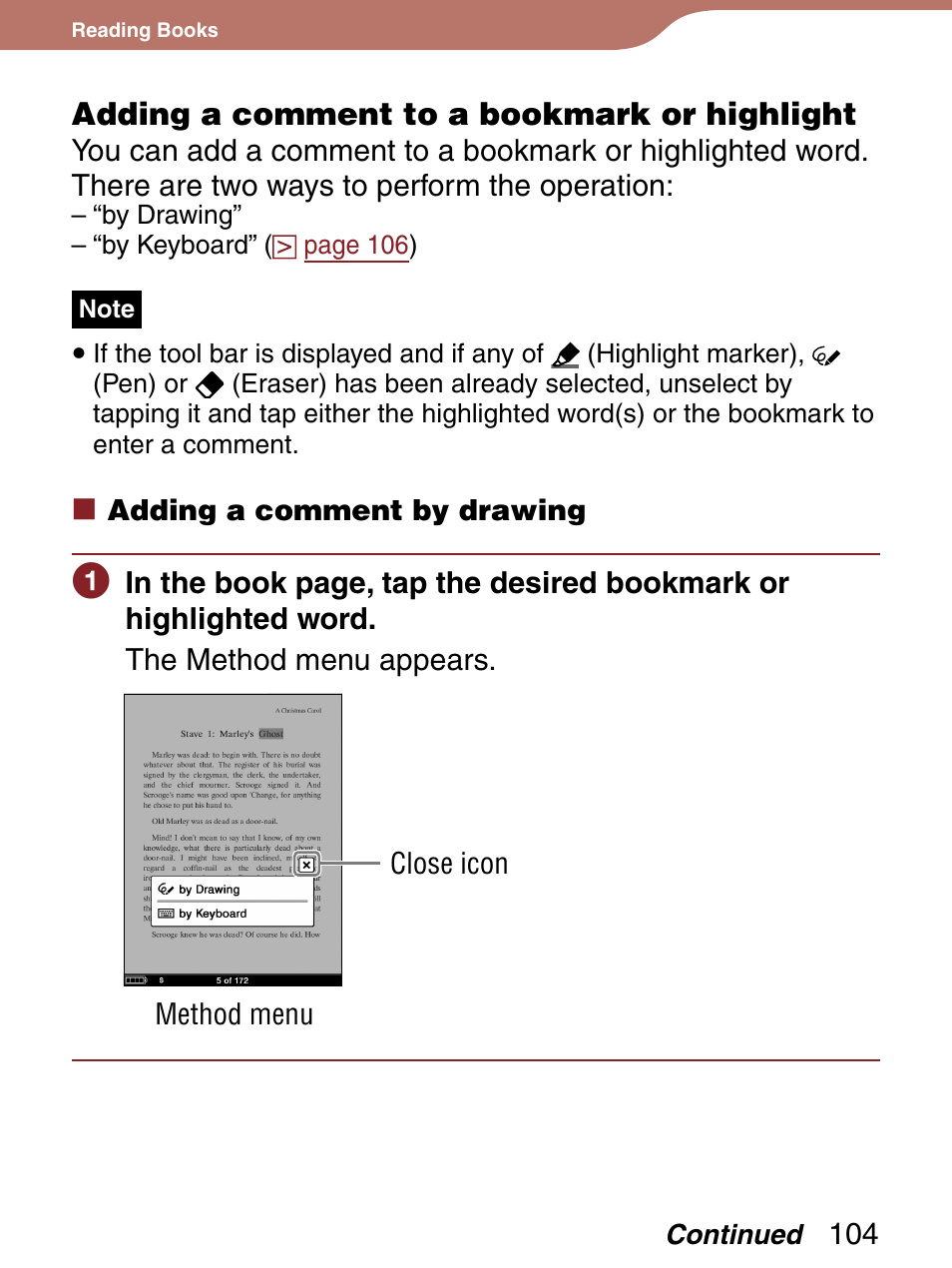 Adding a comment to a bookmark or highlight, Comment to it | Sony 4-153-621-13(1) User Manual | Page 104 / 190