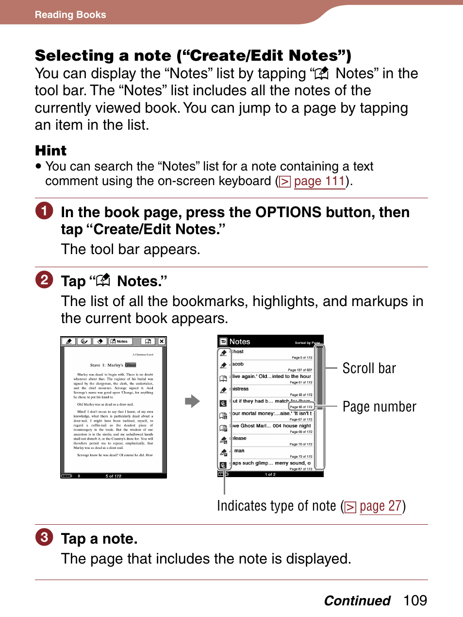 Selecting a note (“create/edit notes”), List | Sony 4-153-621-13(1) User Manual | Page 109 / 190