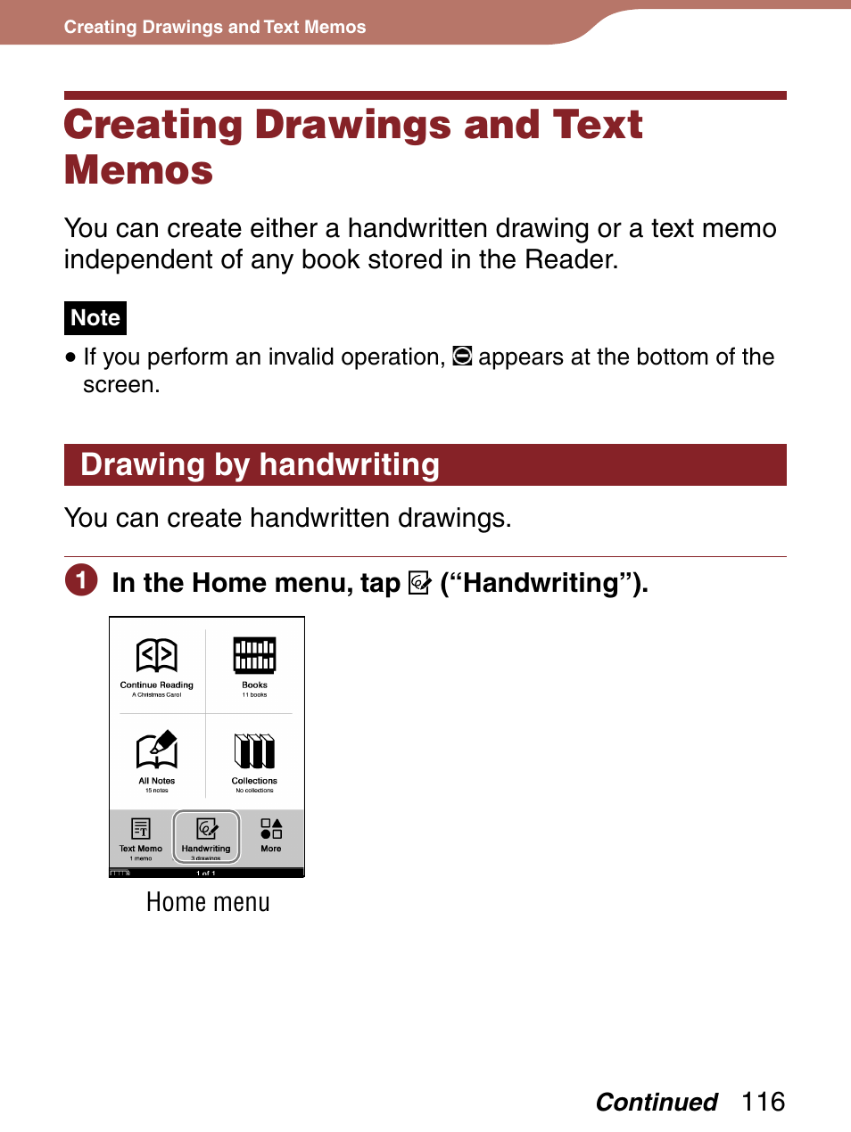 Creating drawings and text memos, Drawing by handwriting, List | Sony 4-153-621-13(1) User Manual | Page 116 / 190