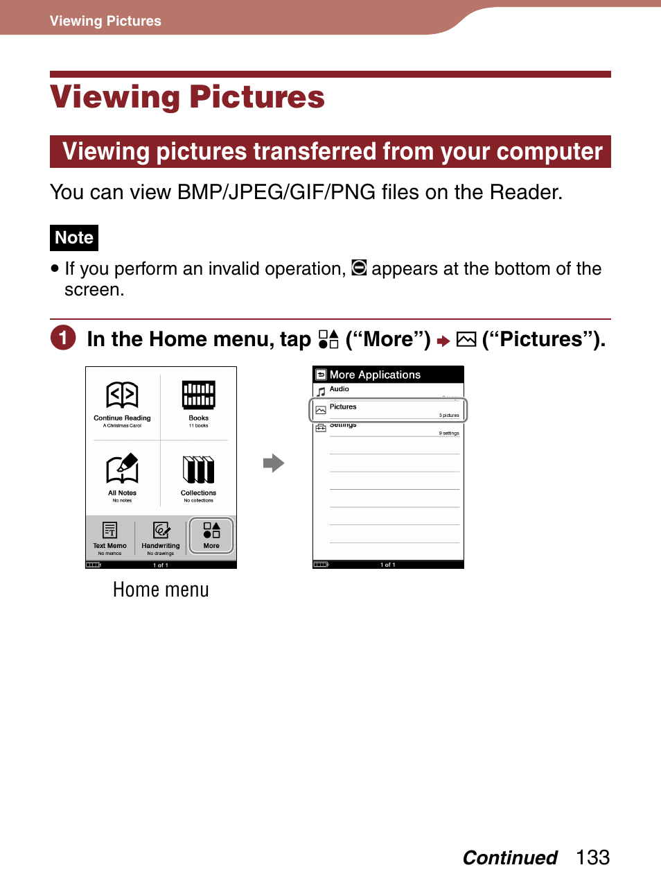 Viewing pictures, Viewing pictures transferred from your computer, List | Sony 4-153-621-13(1) User Manual | Page 133 / 190