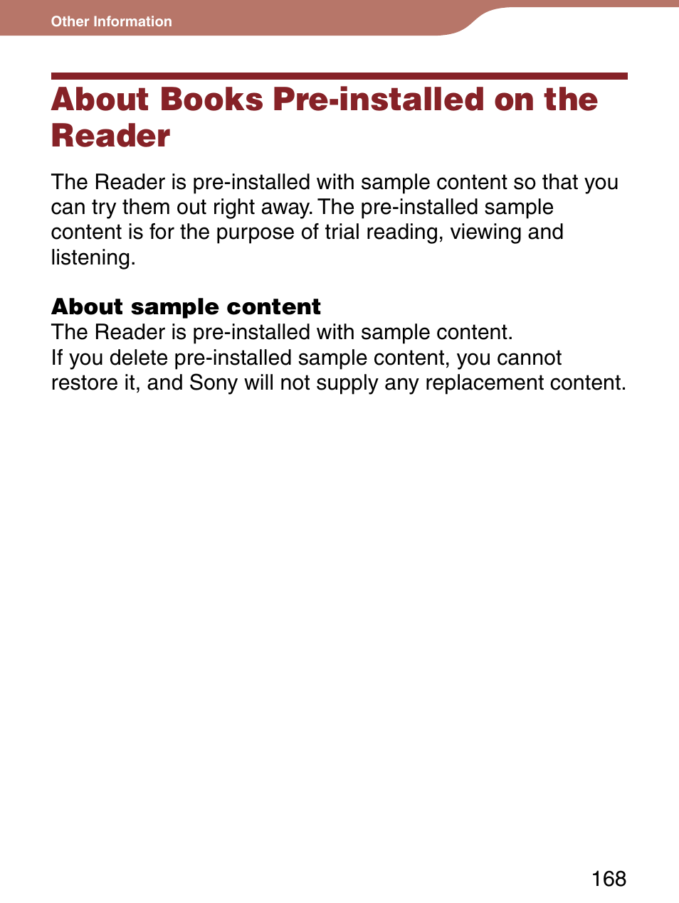 About books pre-installed on the reader | Sony 4-153-621-13(1) User Manual | Page 168 / 190