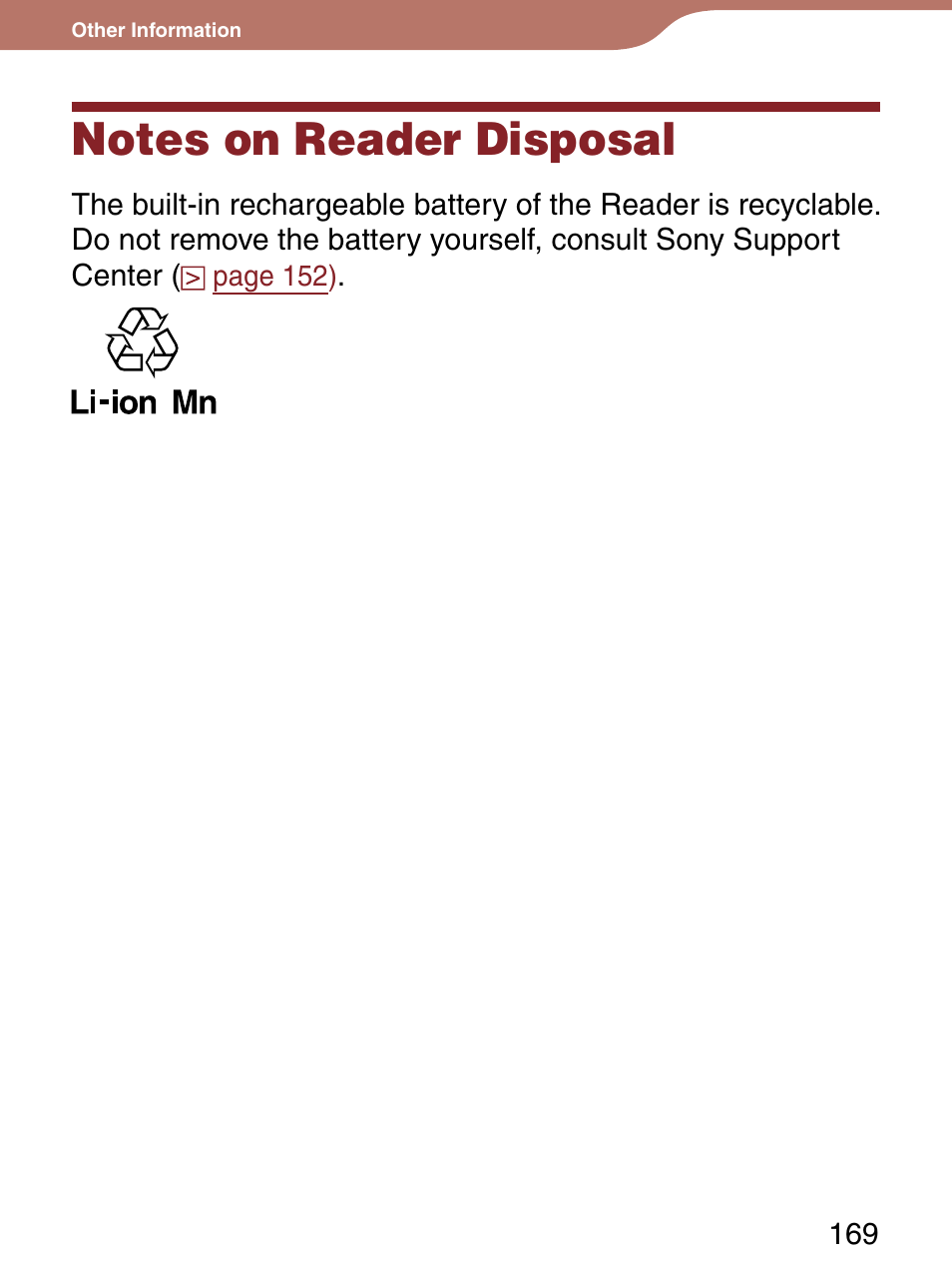 Notes on reader disposal | Sony 4-153-621-13(1) User Manual | Page 169 / 190