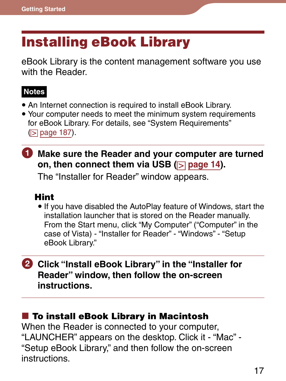 Installing ebook library, Ws only) | Sony 4-153-621-13(1) User Manual | Page 17 / 190