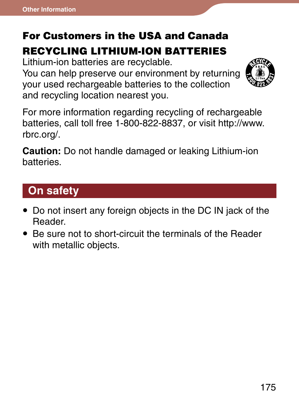 On safety | Sony 4-153-621-13(1) User Manual | Page 175 / 190