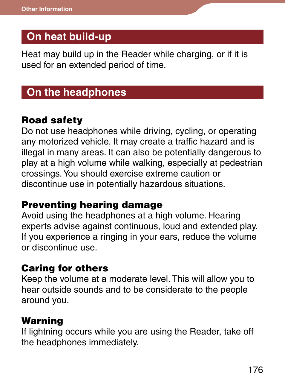 On heat build-up, On the headphones, On heat build-up on the headphones | Sony 4-153-621-13(1) User Manual | Page 176 / 190