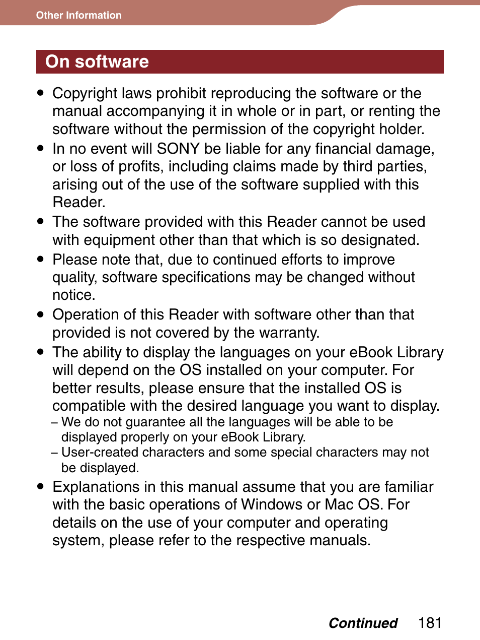 On software | Sony 4-153-621-13(1) User Manual | Page 181 / 190