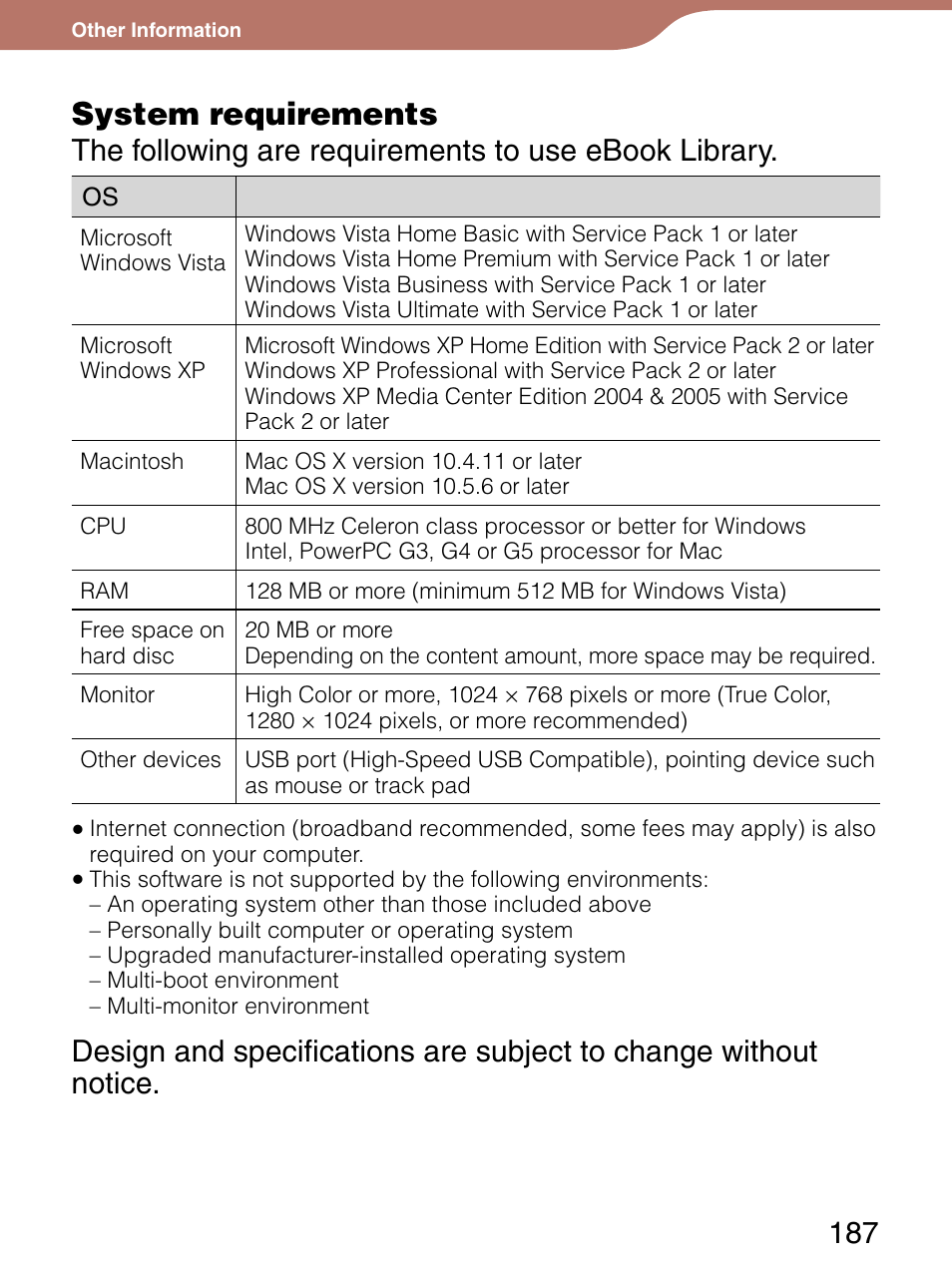 System requirements | Sony 4-153-621-13(1) User Manual | Page 187 / 190