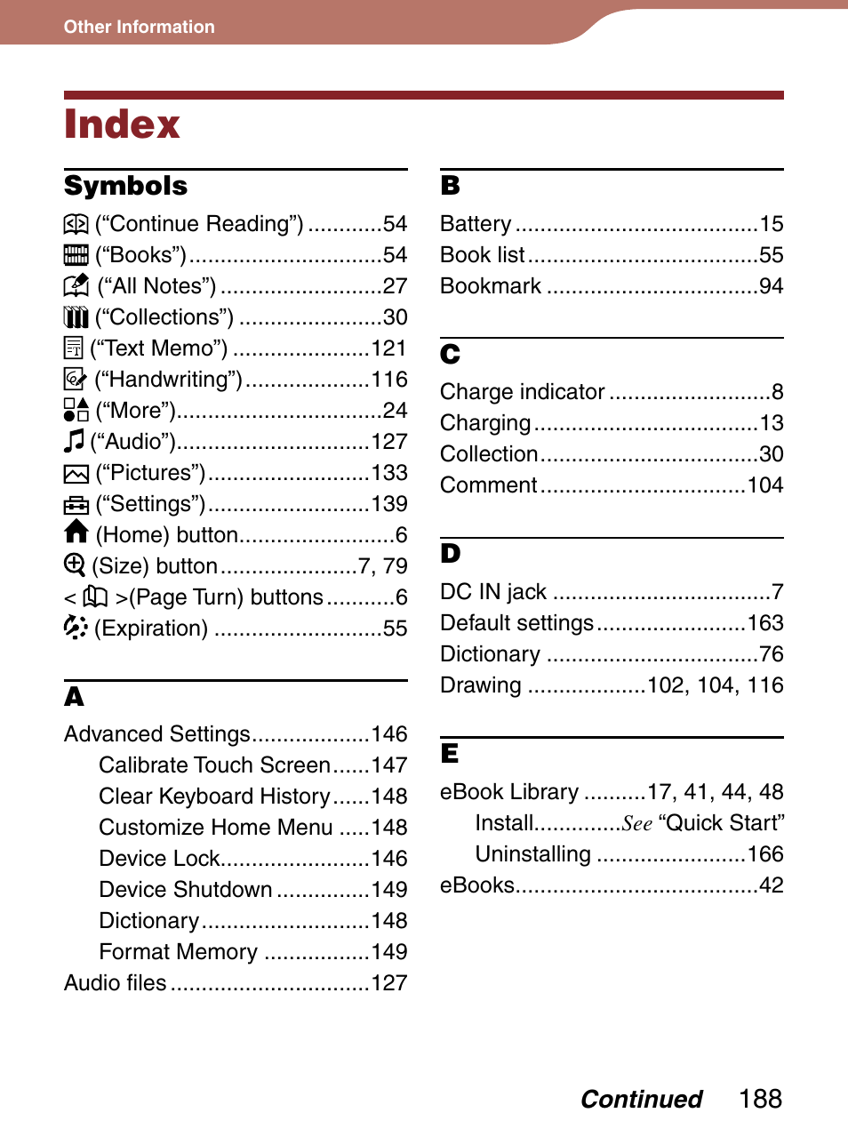 Index, Symbols | Sony 4-153-621-13(1) User Manual | Page 188 / 190