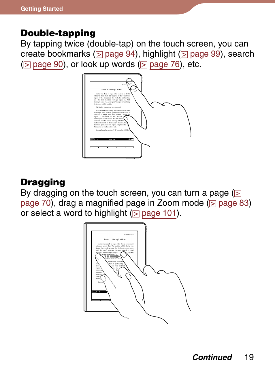 The touch screen | Sony 4-153-621-13(1) User Manual | Page 19 / 190