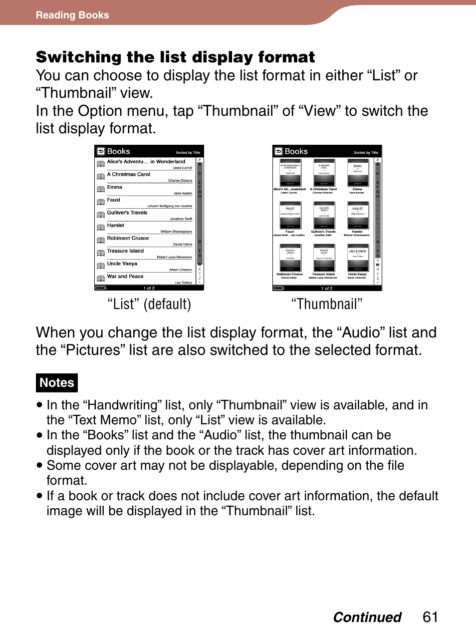 Switching the list display format | Sony 4-153-621-13(1) User Manual | Page 61 / 190