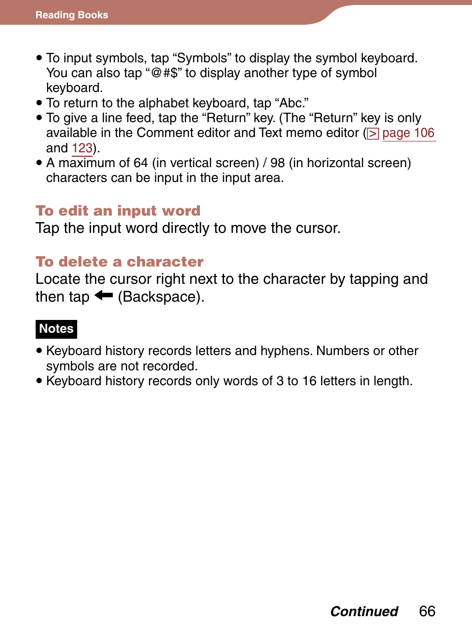 Tap the input word directly to move the cursor | Sony 4-153-621-13(1) User Manual | Page 66 / 190