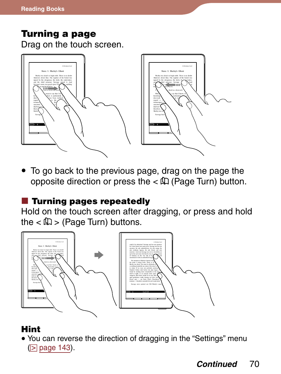 Turning a page | Sony 4-153-621-13(1) User Manual | Page 70 / 190