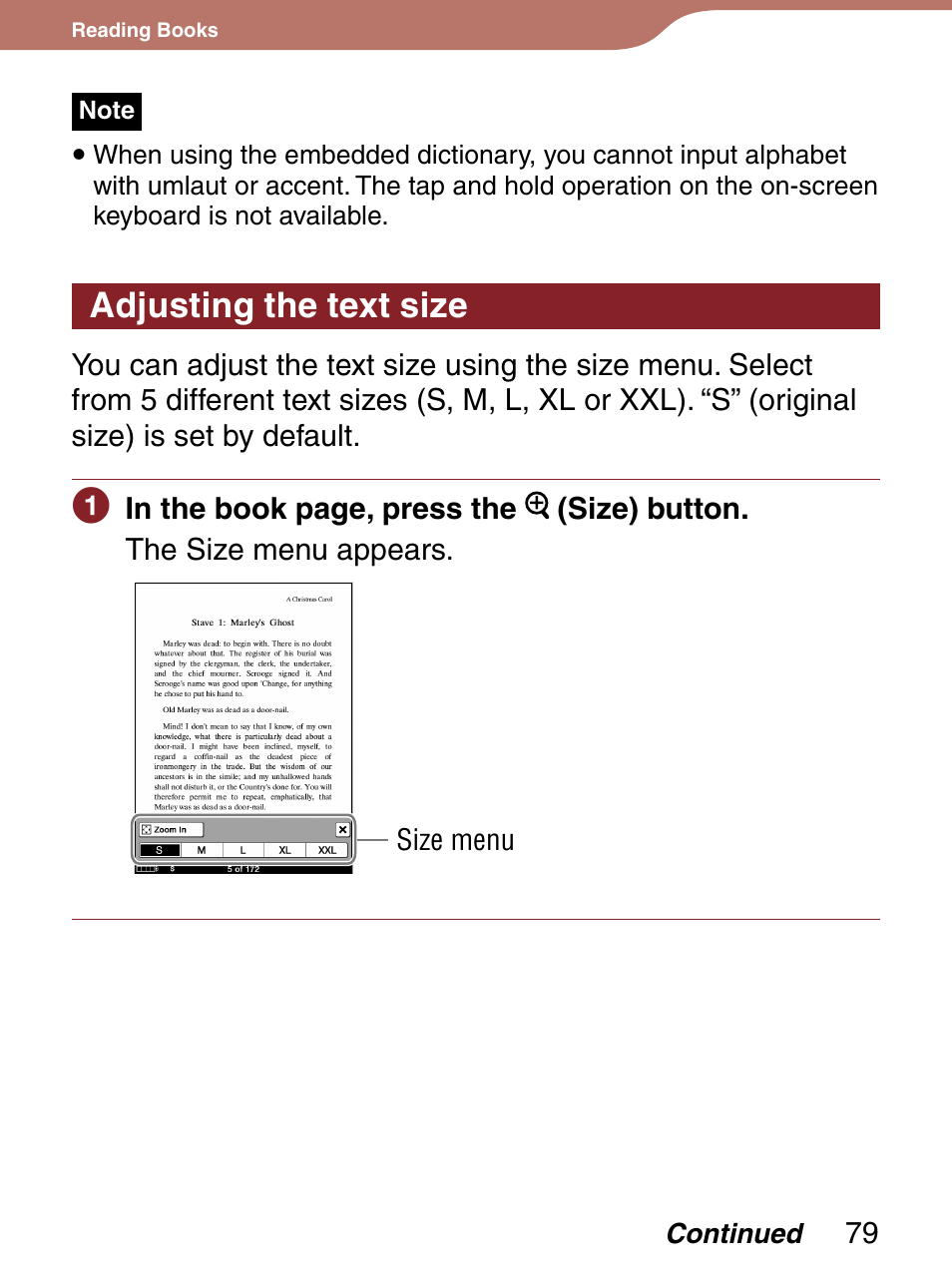 Adjusting the text size | Sony 4-153-621-13(1) User Manual | Page 79 / 190