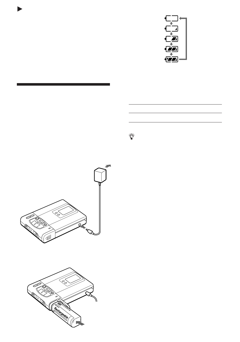 Zvoedingsbronnen, Gebruik van een oplaadbare lithium ion- batterij | Sony WALKMAN MZ-R50 User Manual | Page 144 / 198