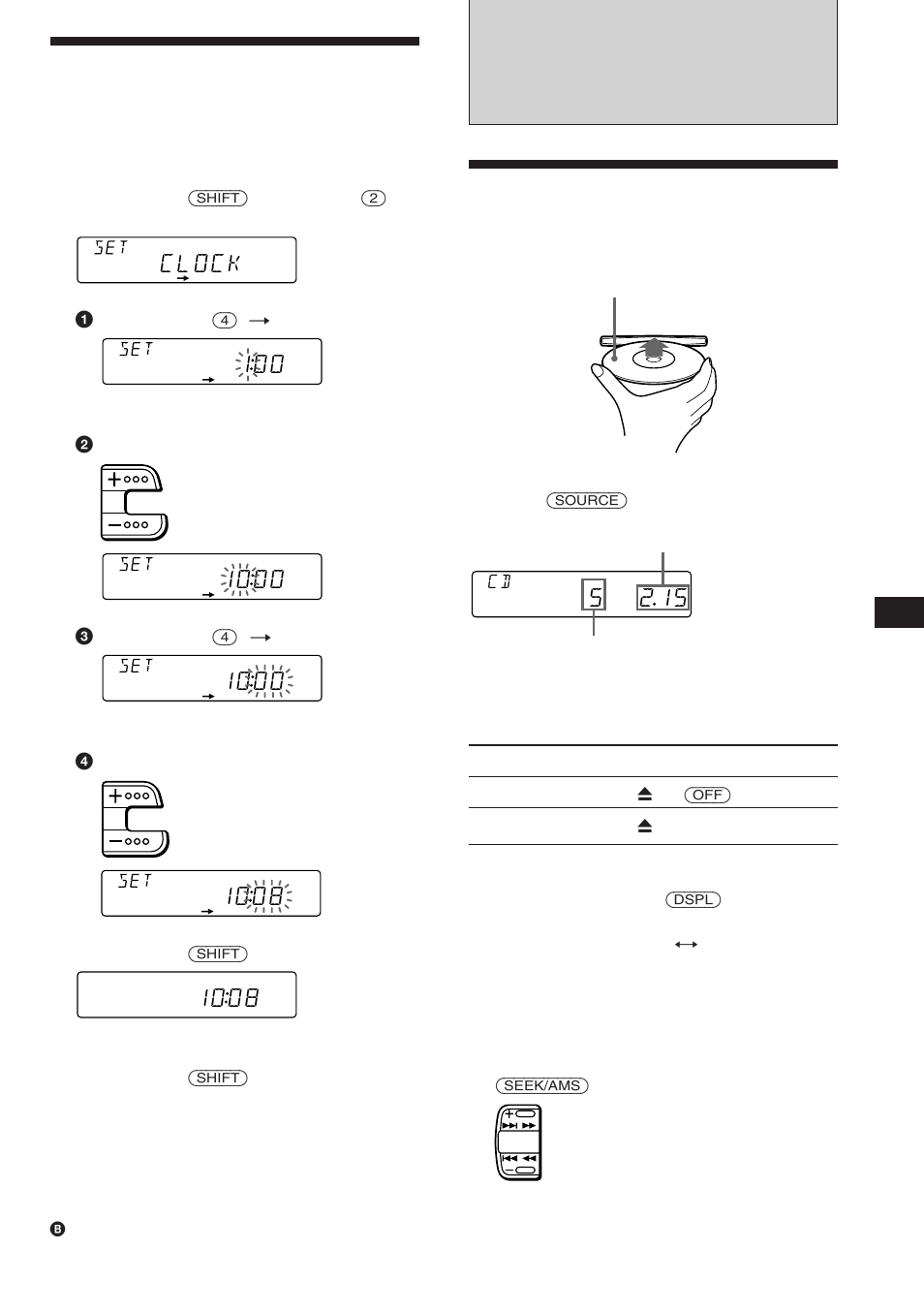 Leitor de cds, Acertar o relógio, Ouvir um cd | Clock | Sony CDX-C560RDS User Manual | Page 57 / 104