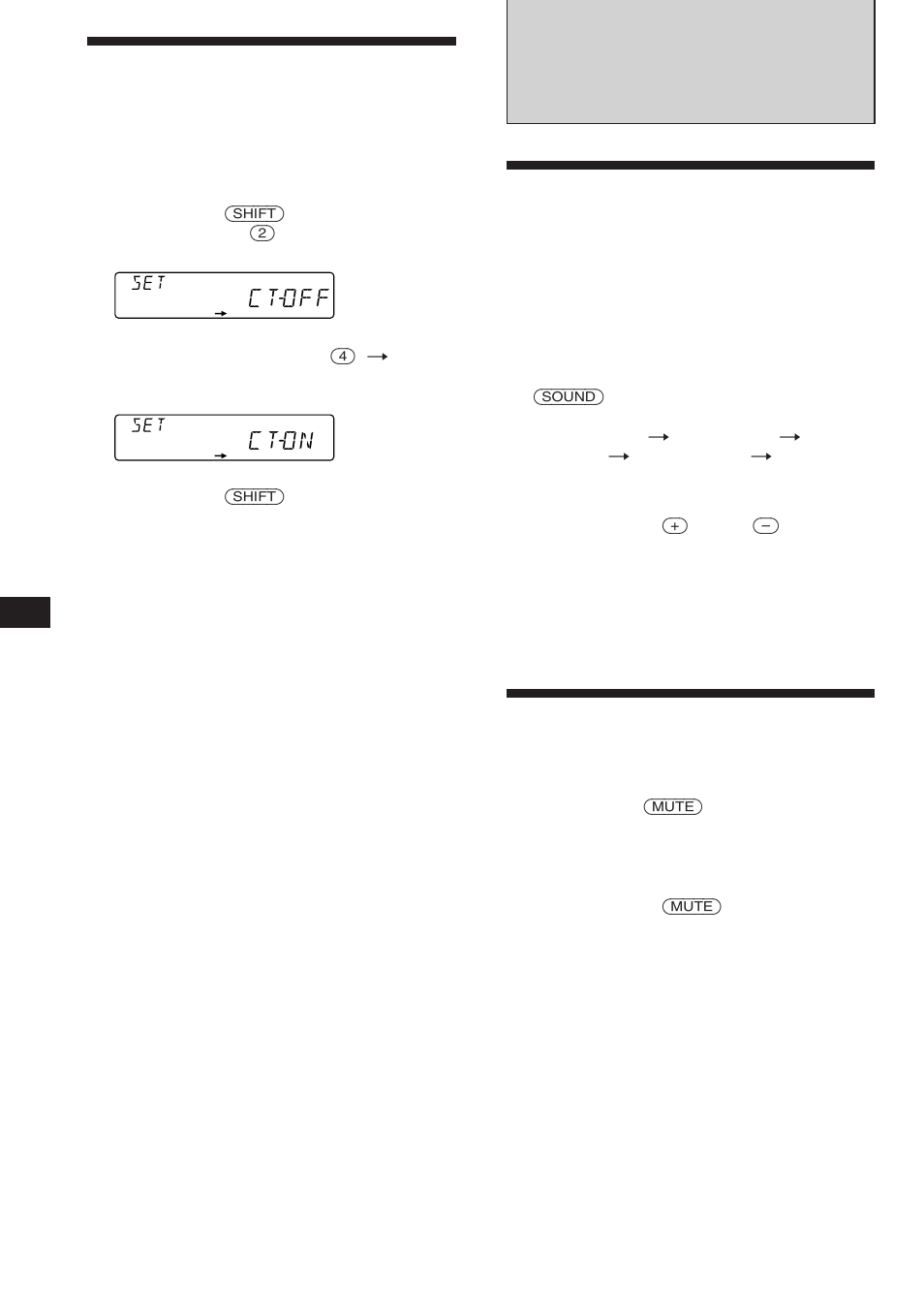 Outras funções, Acerto automático do relógio, Regulação das características de som | Redução do som ao mínimo, Ctoff, Cton | Sony CDX-C560RDS User Manual | Page 64 / 104