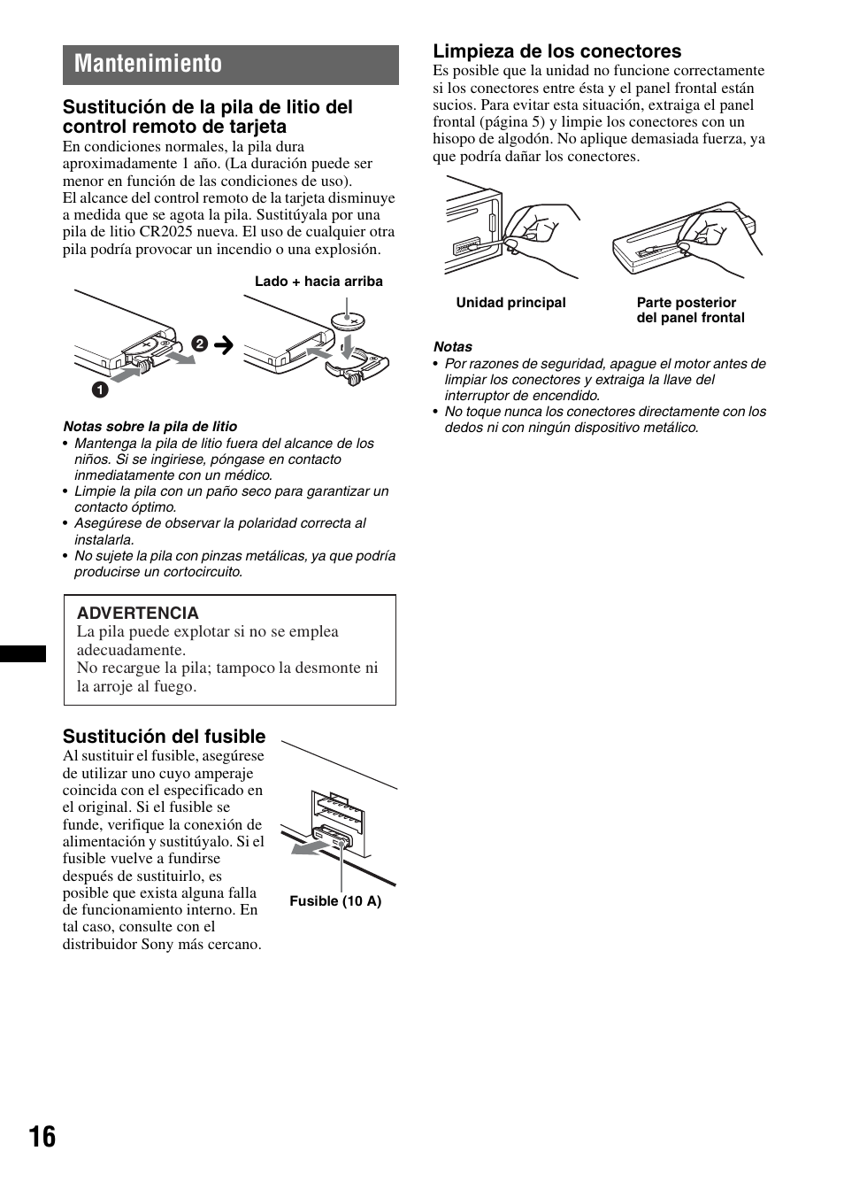 Mantenimiento | Sony CDX GT430IP User Manual | Page 54 / 60