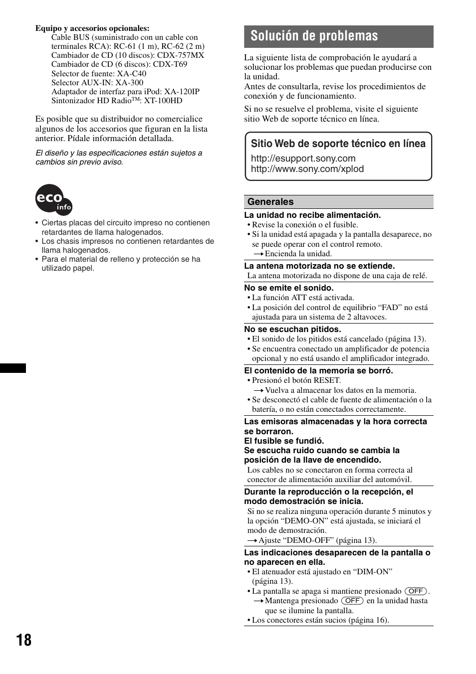 Solución de problemas, Sitio web de soporte técnico en línea | Sony CDX GT430IP User Manual | Page 56 / 60