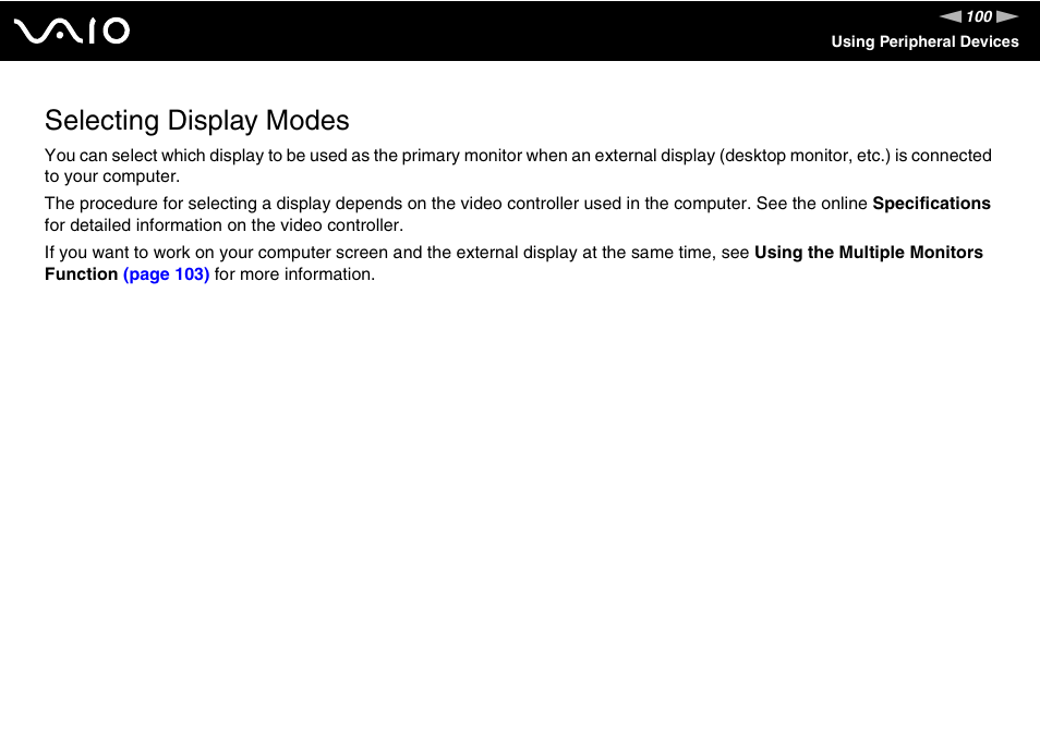 Selecting display modes | Sony VGN-BX600 User Manual | Page 100 / 236