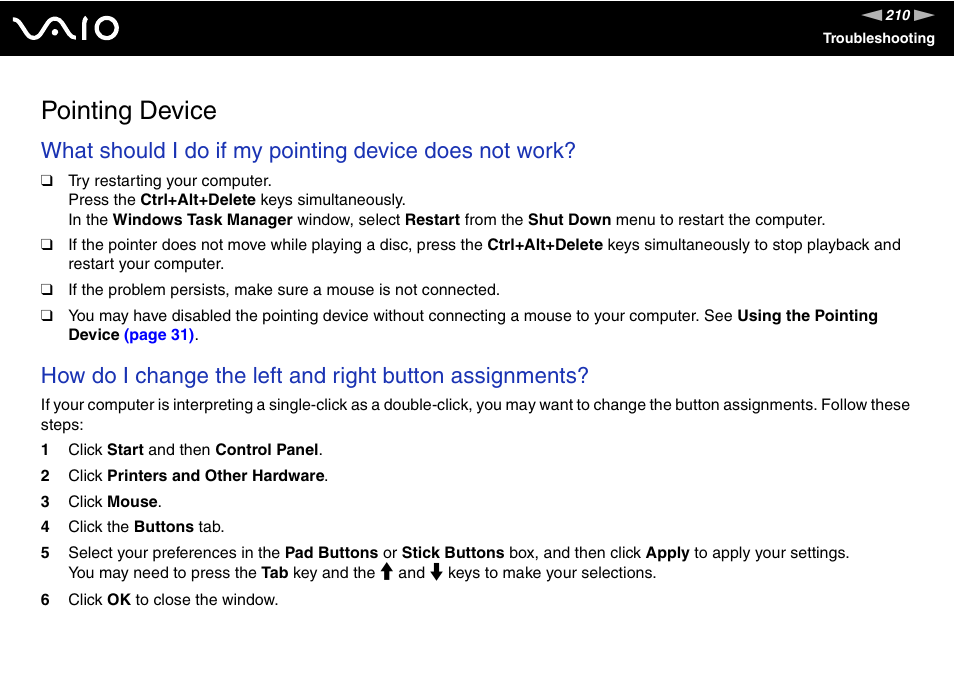 Pointing device | Sony VGN-BX600 User Manual | Page 210 / 236