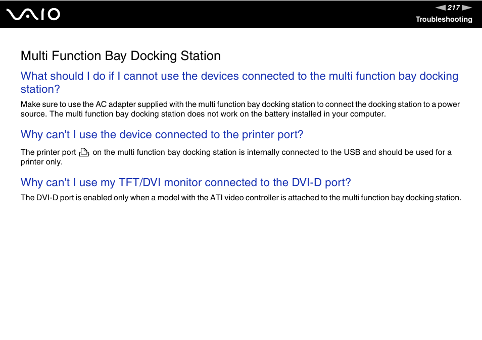 Multi function bay docking station | Sony VGN-BX600 User Manual | Page 217 / 236