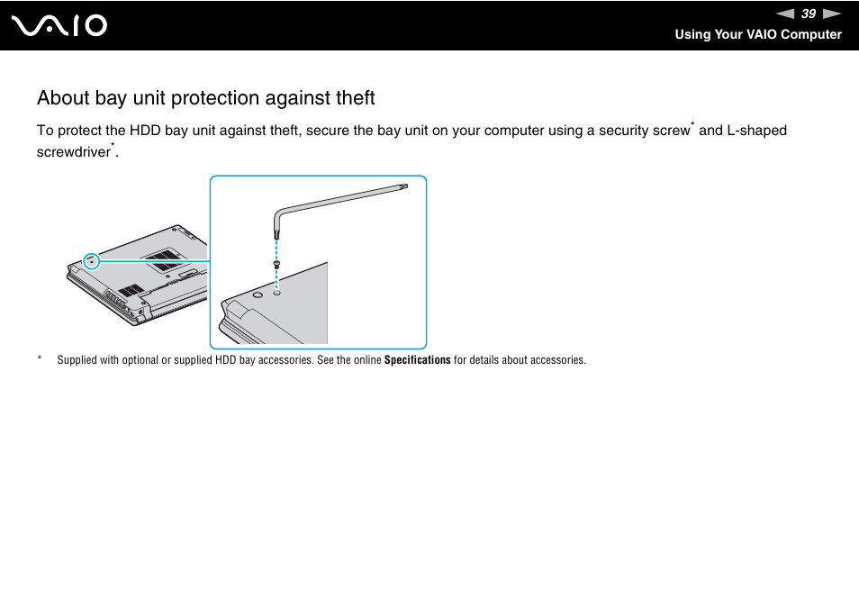 About bay unit protection against theft | Sony VGN-BX600 User Manual | Page 39 / 236