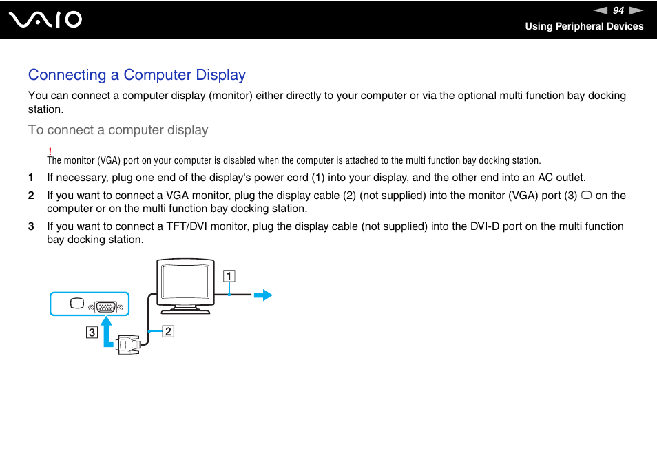 Connecting a computer display | Sony VGN-BX600 User Manual | Page 94 / 236